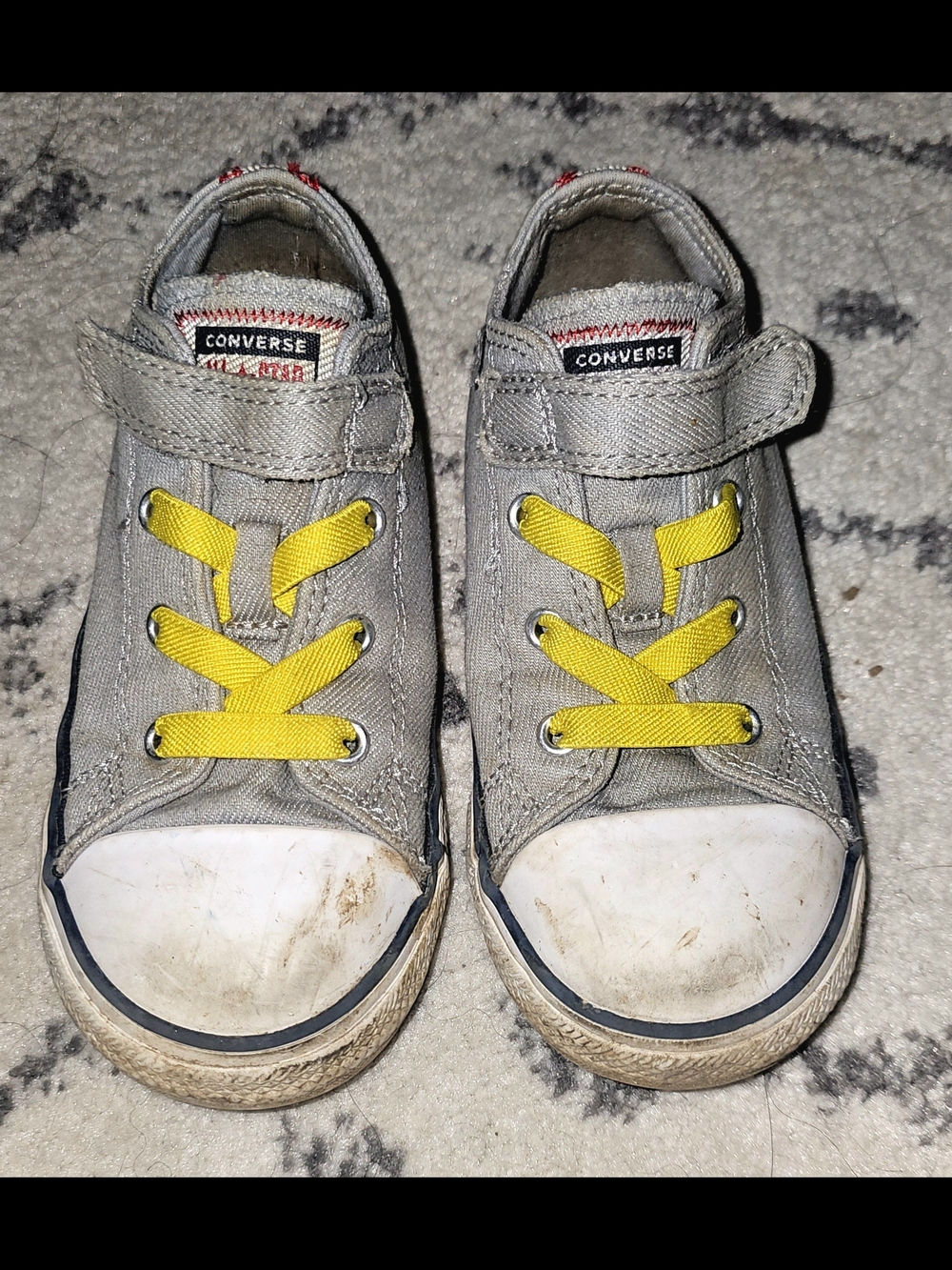 Converse Kids Size 10 Gray Canvas Sneakers with Yellow Laces